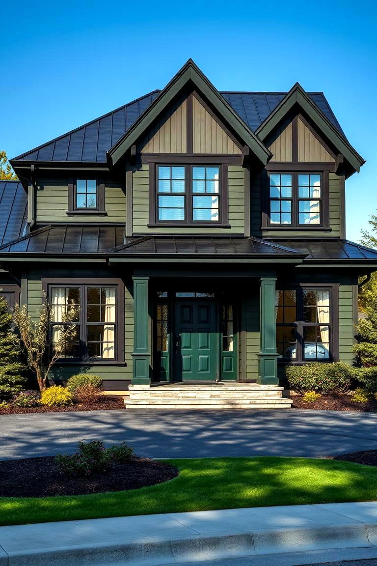 Go Bold with a Black Roof and Dark Green Siding - 25 Exterior Home with a Black Roof Ideas