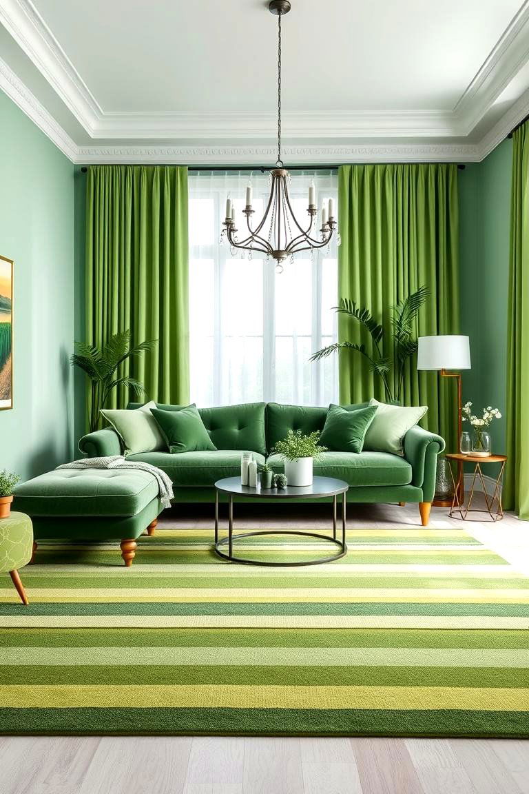 Go Monochrome with Various Green Shades - 25 Forest Green Living Room Ideas