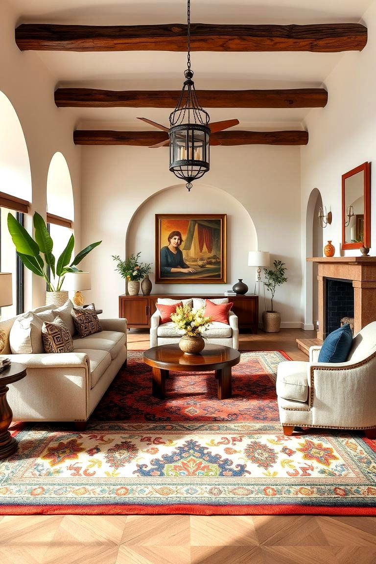 Go for Statement Rugs with Bold Patterns - 25 Spanish Style Living Room Ideas