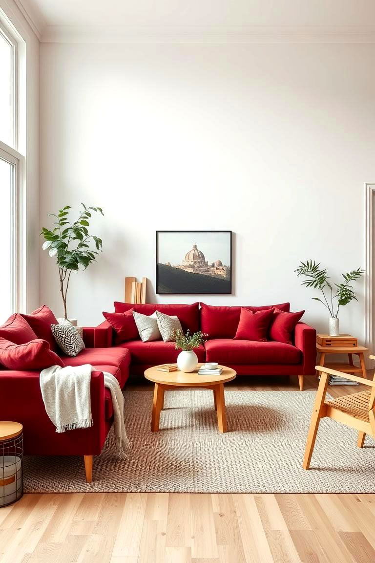 Go for a Scandinavian Inspired Look - 25 Burgundy Sofa Living Room Ideas