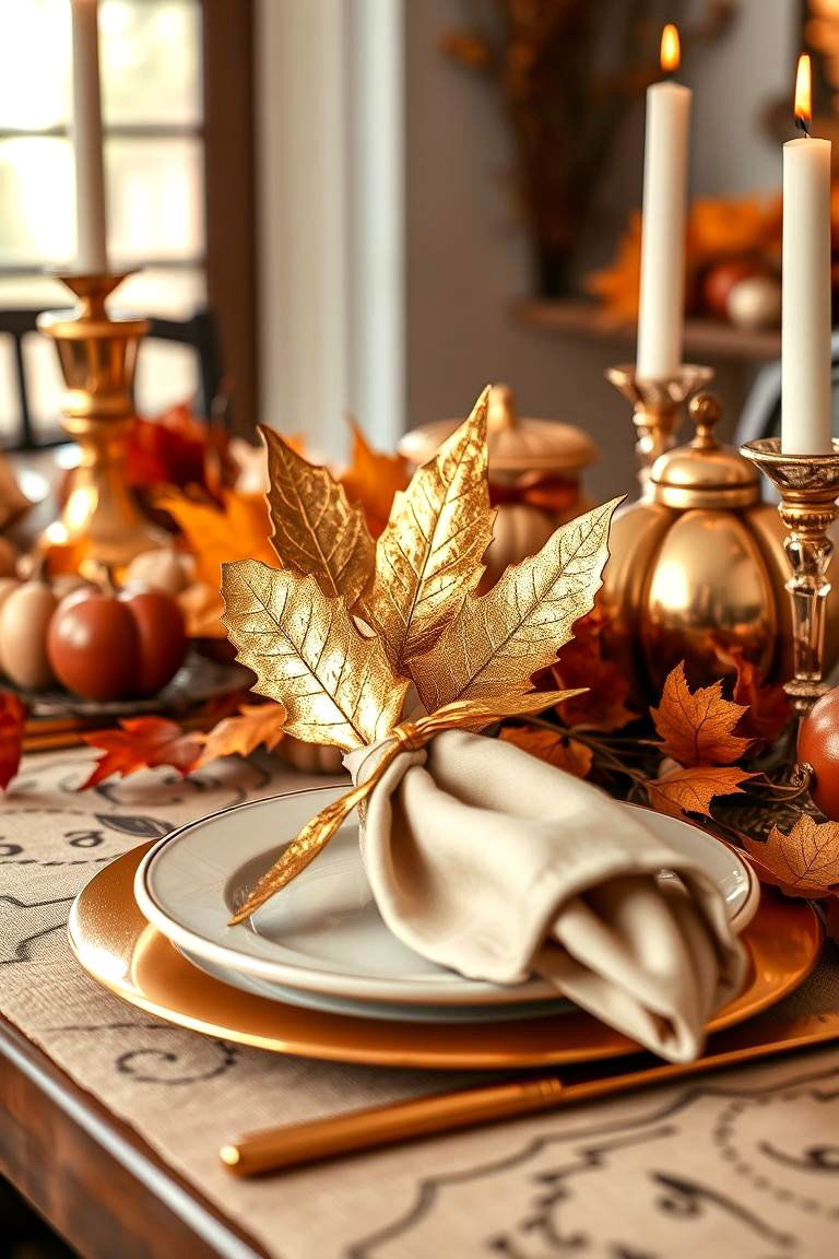 Gold Leaf Accents - 25 Fall Table Decor Ideas