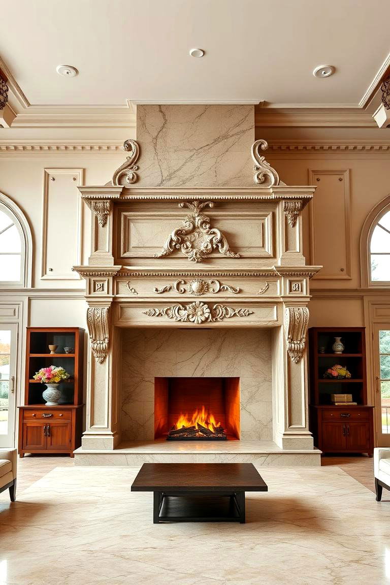 Grand Scale Fireplace as a Focal Point - 25 Mansion Living Room Ideas
