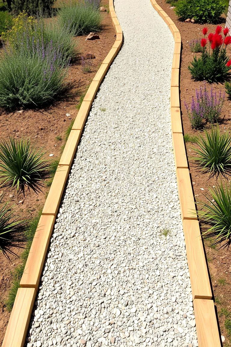 Gravel and Wood Border Path - 25 Farmhouse Walkway Ideas