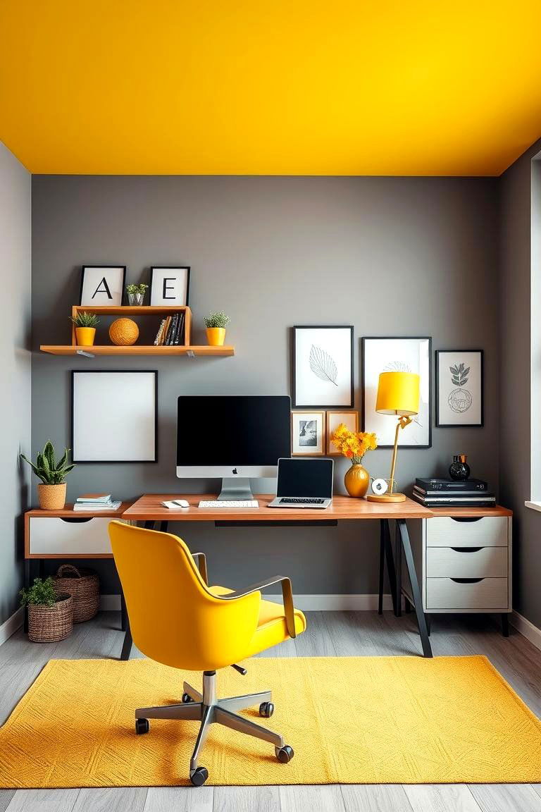 Gray and Yellow for a Modern Energizing Feel - 25 Two Tone Wall Paint Ideas