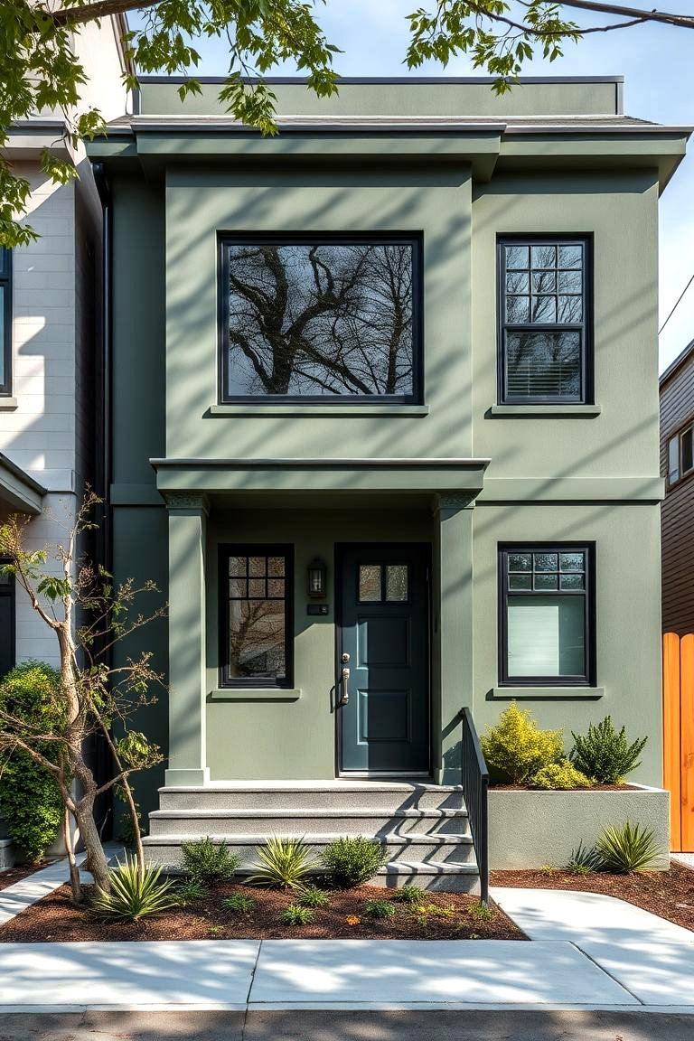 Grayish Green for an Urban Industrial Look - 25 Green Exterior House Paint Ideas