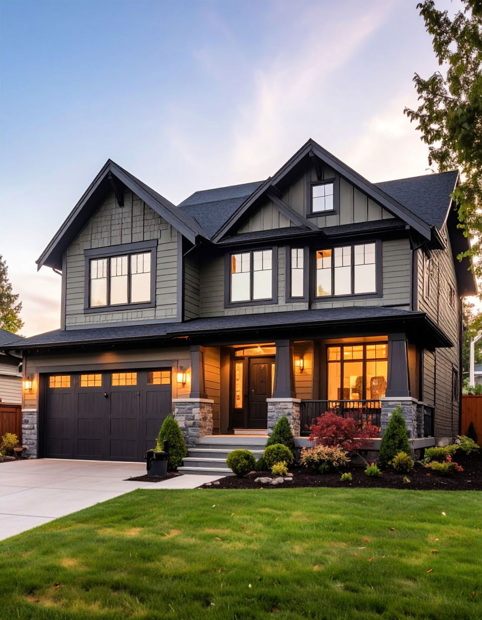Great for Traditional Homes with a Modern Twist Dark Olive Green House With Black Trim