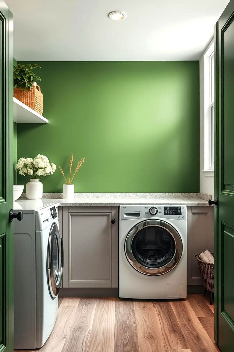 Green Accent Walls to Define the Space - 25 Green Laundry Room Ideas