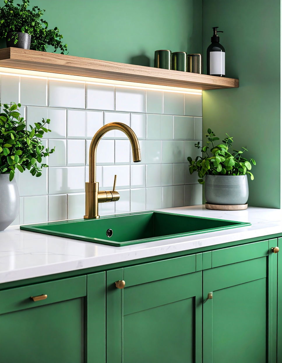 Green Accented Laundry Room Sink