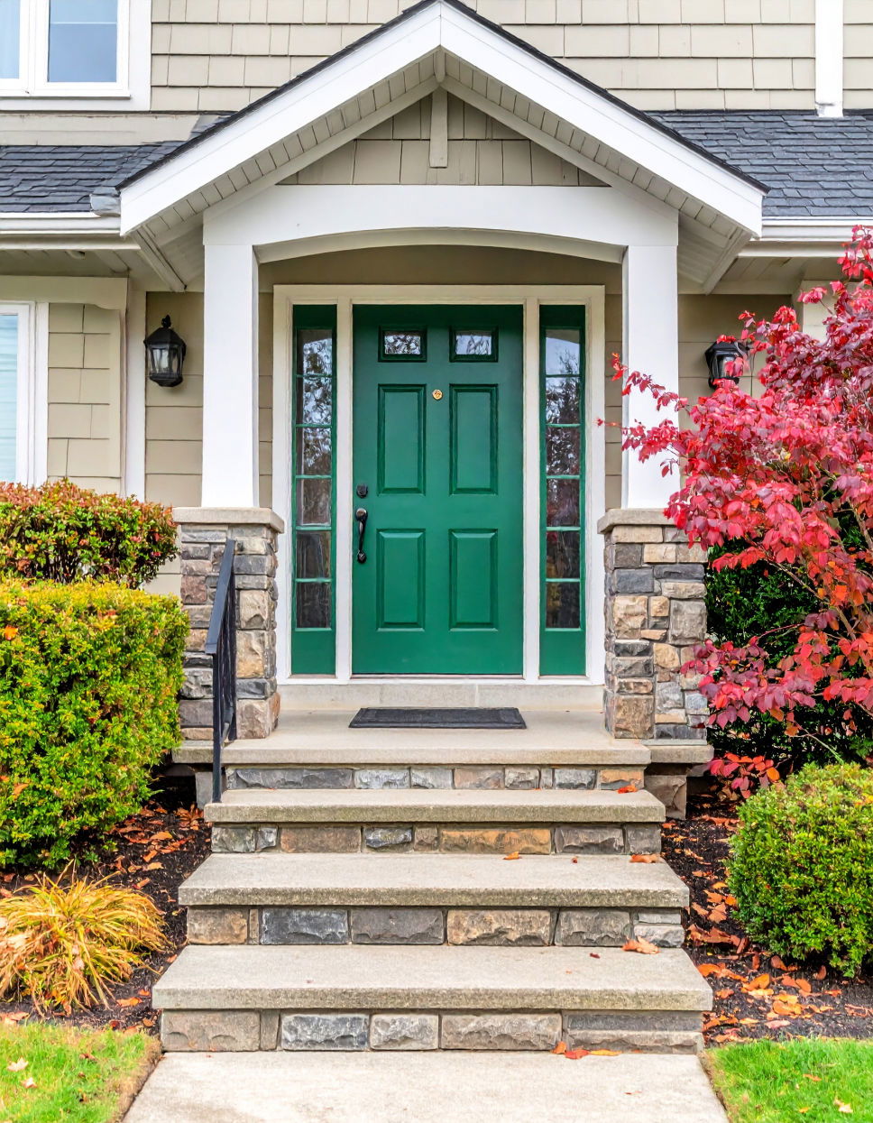 Green Door with Glass Inserts for a Bright Open Feel