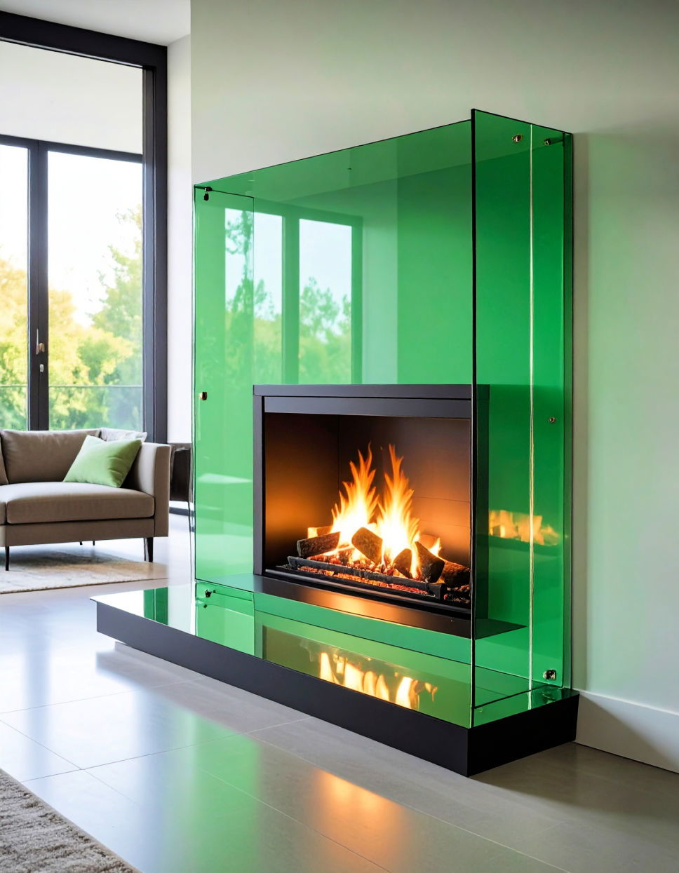 Green Glass Fireplace Screen
