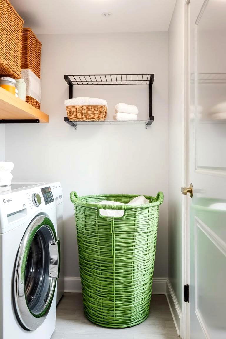 Green Laundry Basket for Simple Organization - 25 Green Laundry Room Ideas