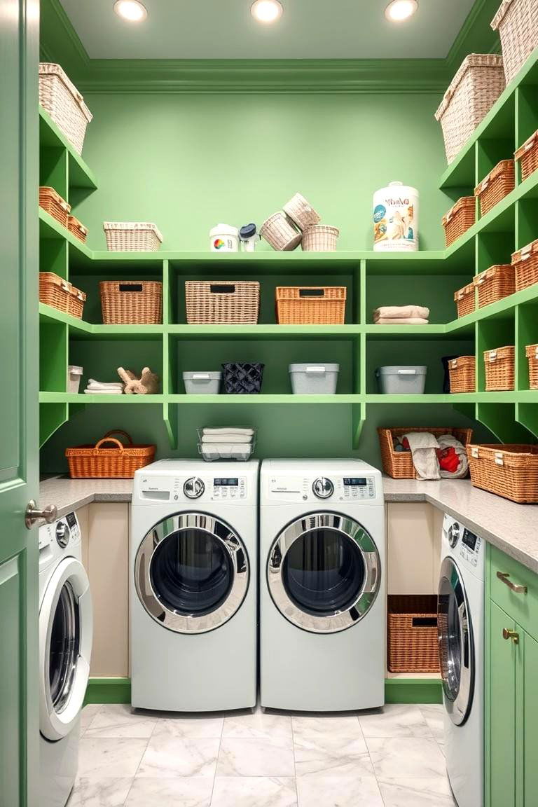 Green Shelving for Functional Storage - 25 Green Laundry Room Ideas
