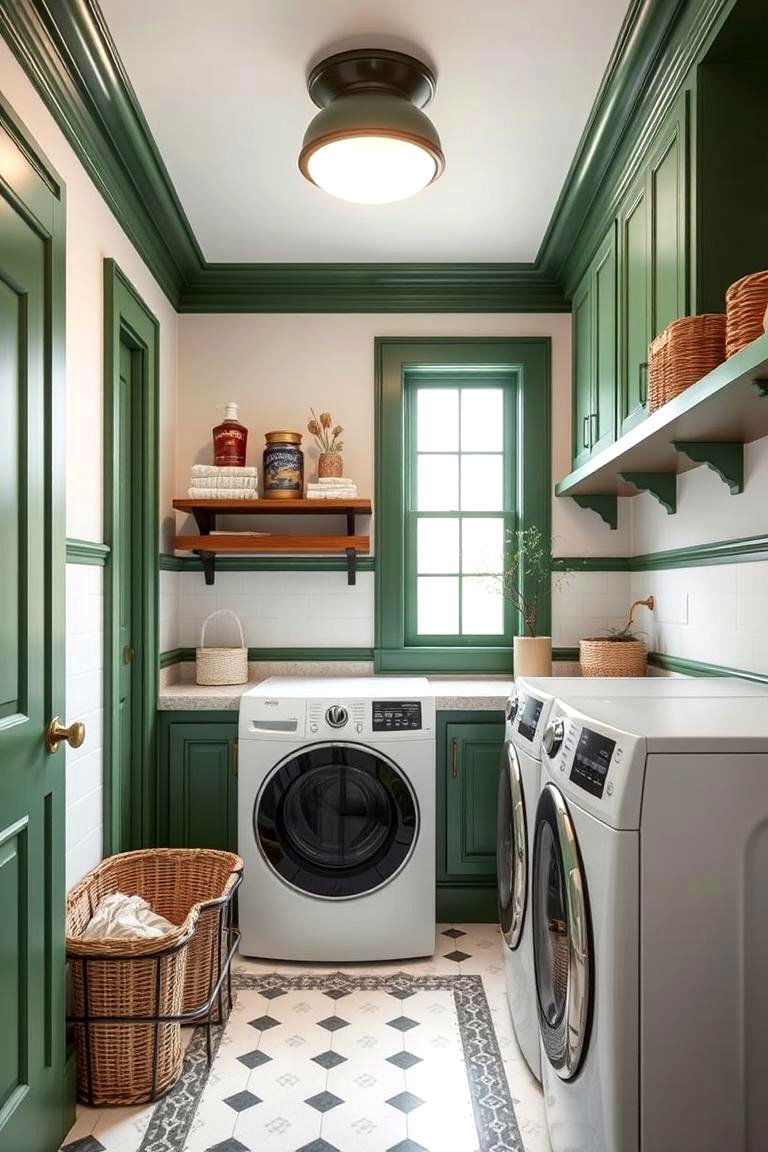 Green Trim and Molding for a Classic Look - 25 Green Laundry Room Ideas