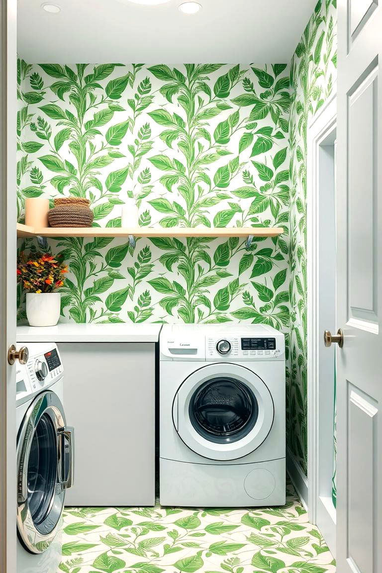 Green Wallpaper for Subtle Patterns - 25 Green Laundry Room Ideas