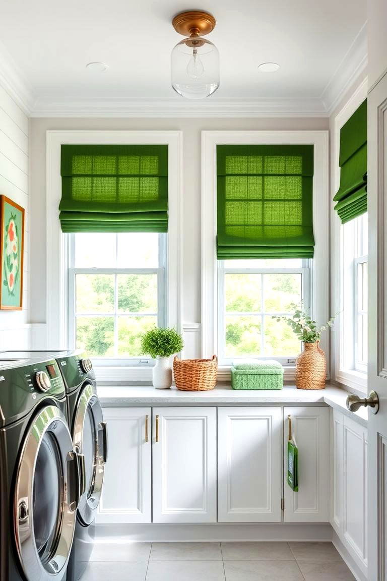 Green Window Treatments for Privacy and Style - 25 Green Laundry Room Ideas