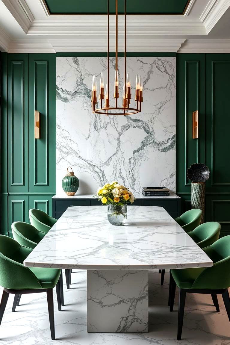 Green and Marble for a Touch of Luxury - 25 Green Dining Room Ideas