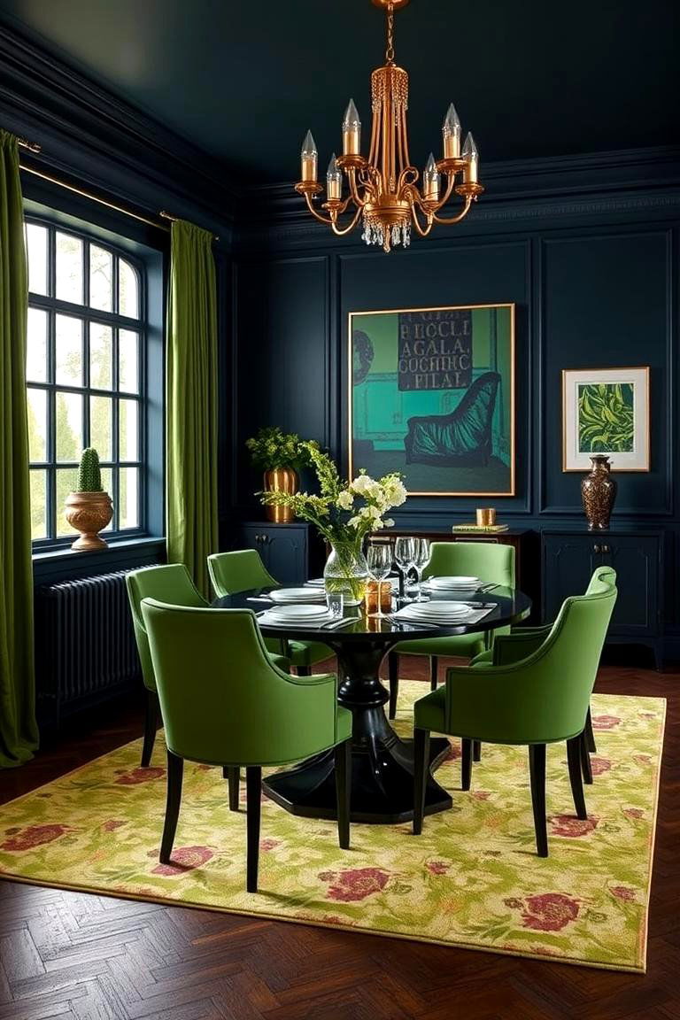 Green and Navy Blue for a Bold Masculine Look - 25 Green Dining Room Ideas