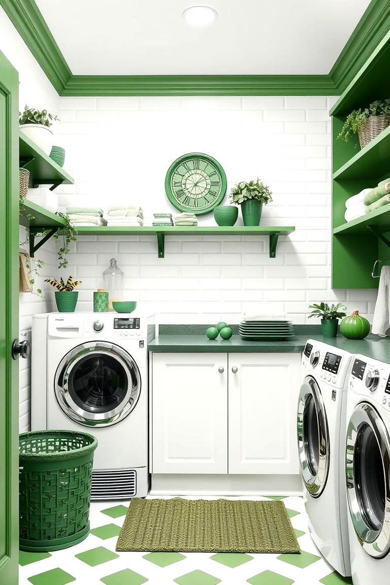 Green and White for a Crisp Clean Feel - 25 Green Laundry Room Ideas