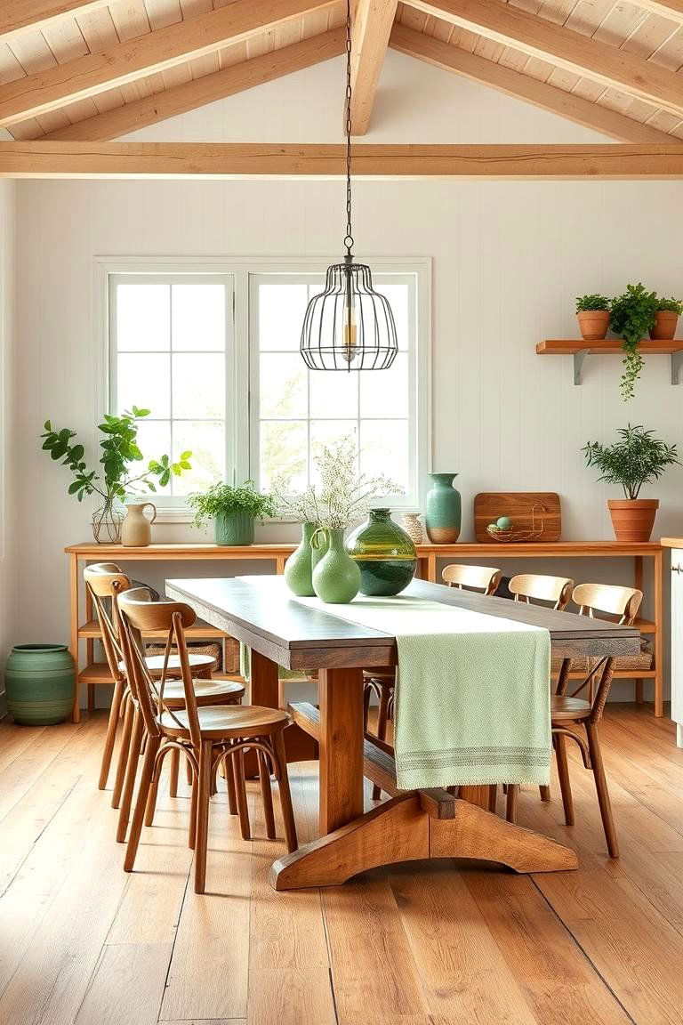 Green and Wood for a Natural Relaxing Ambiance - 25 Green Dining Room Ideas