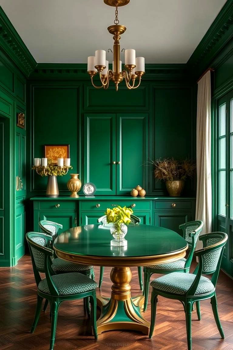 Green with Brass Accents for a Vintage Touch - 25 Green Dining Room Ideas