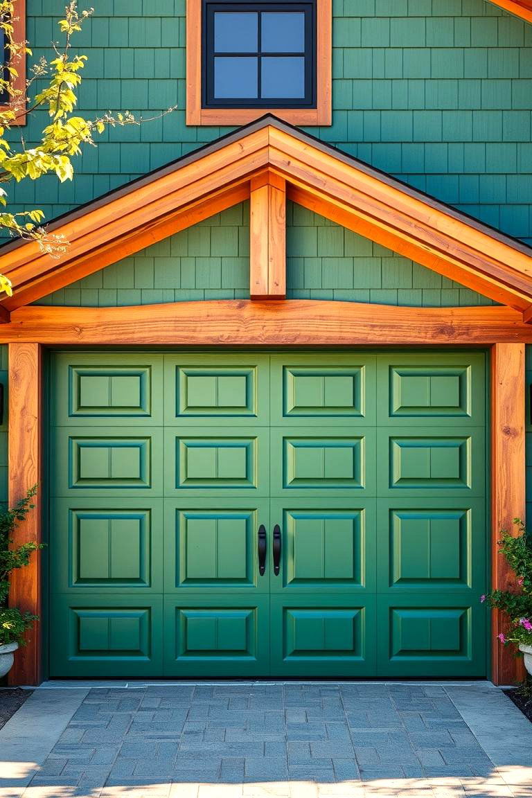 Green with Natural Wood Accents for a Warm Inviting Appeal - 25 Green Garage Door Ideas
