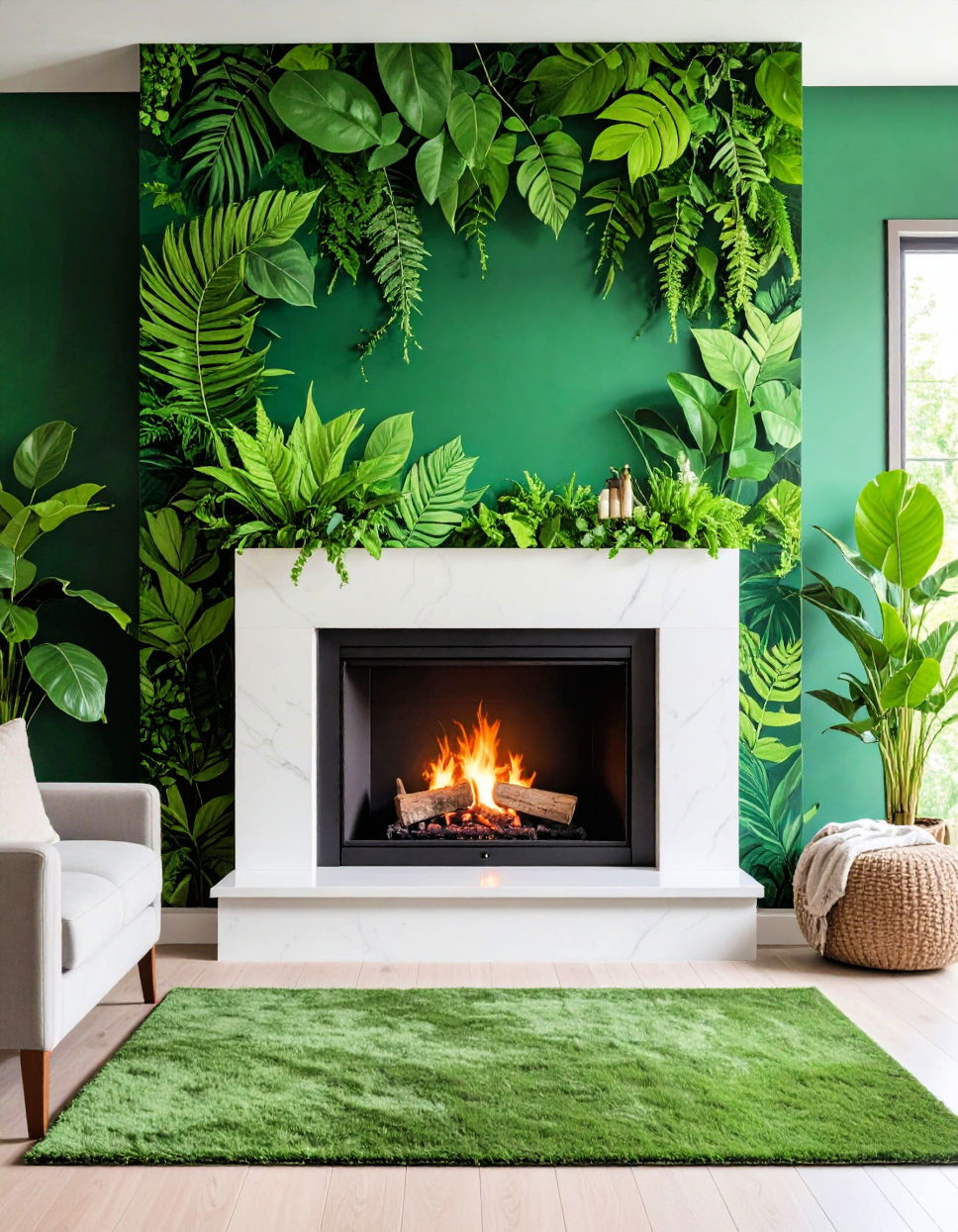 Hand Painted Green Botanical Mural