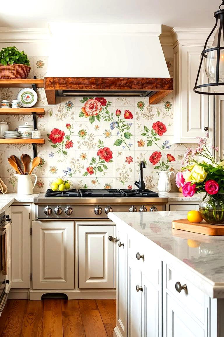 Hand Painted Tile Backsplash - 25 French Country Kitchen Ideas