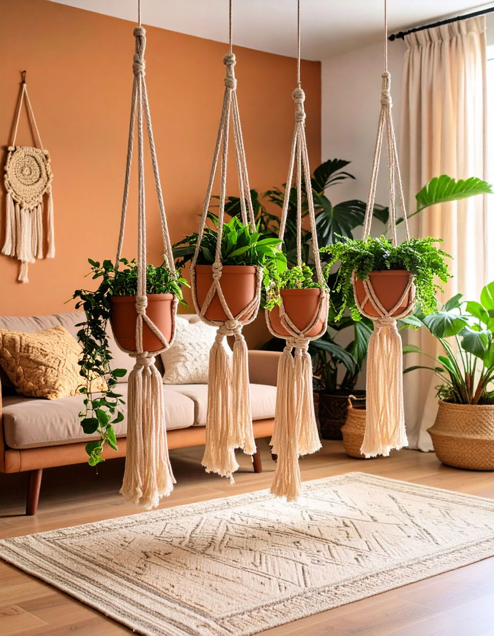 Hang Macrame Plant Hangers Tropical Living Room Ideas