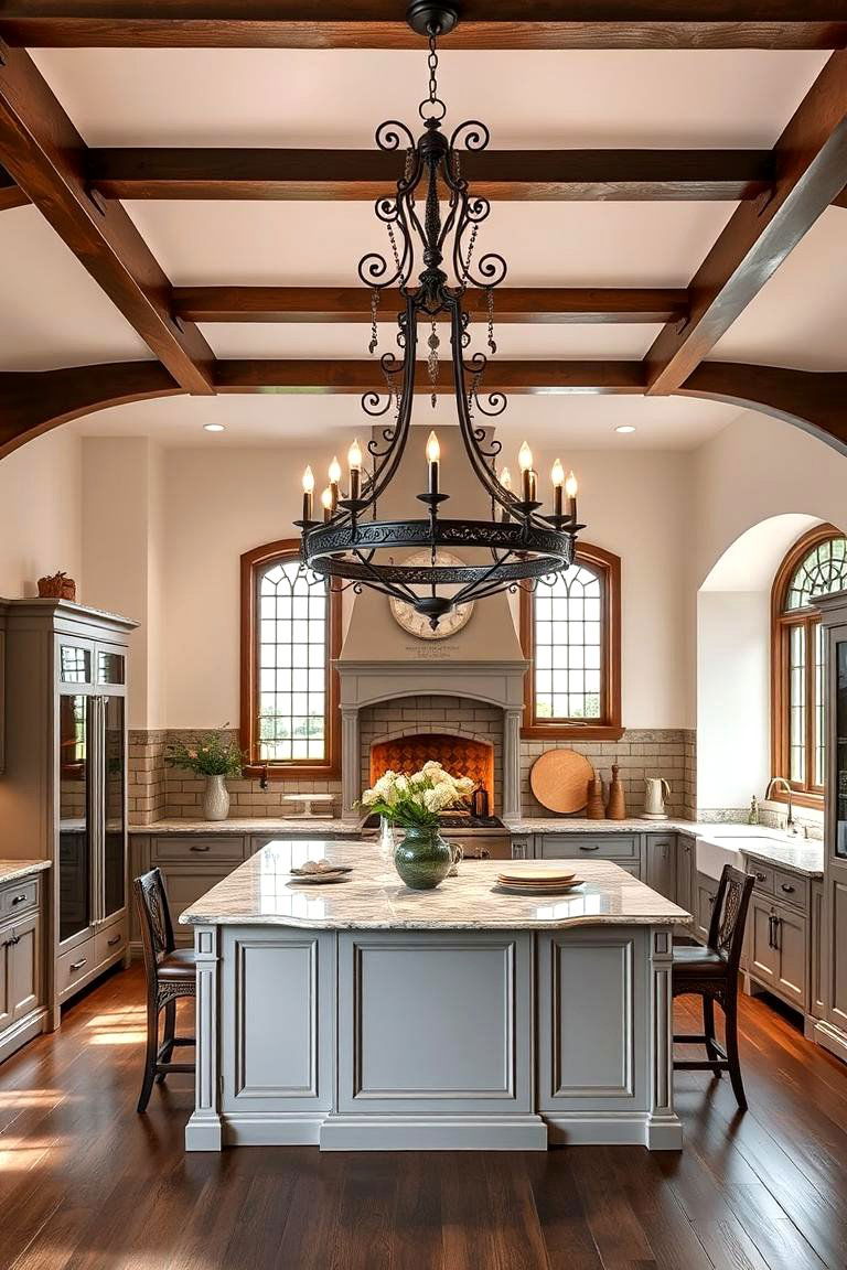 Hang a Large Ornate Chandelier - 25 Tudor Kitchen Ideas