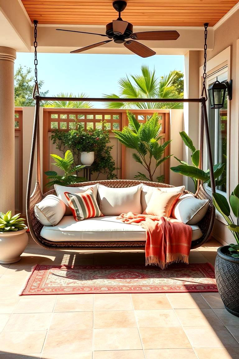 Hang a Swing Bed for Ultimate Comfort - 25 Corner Patio Ideas