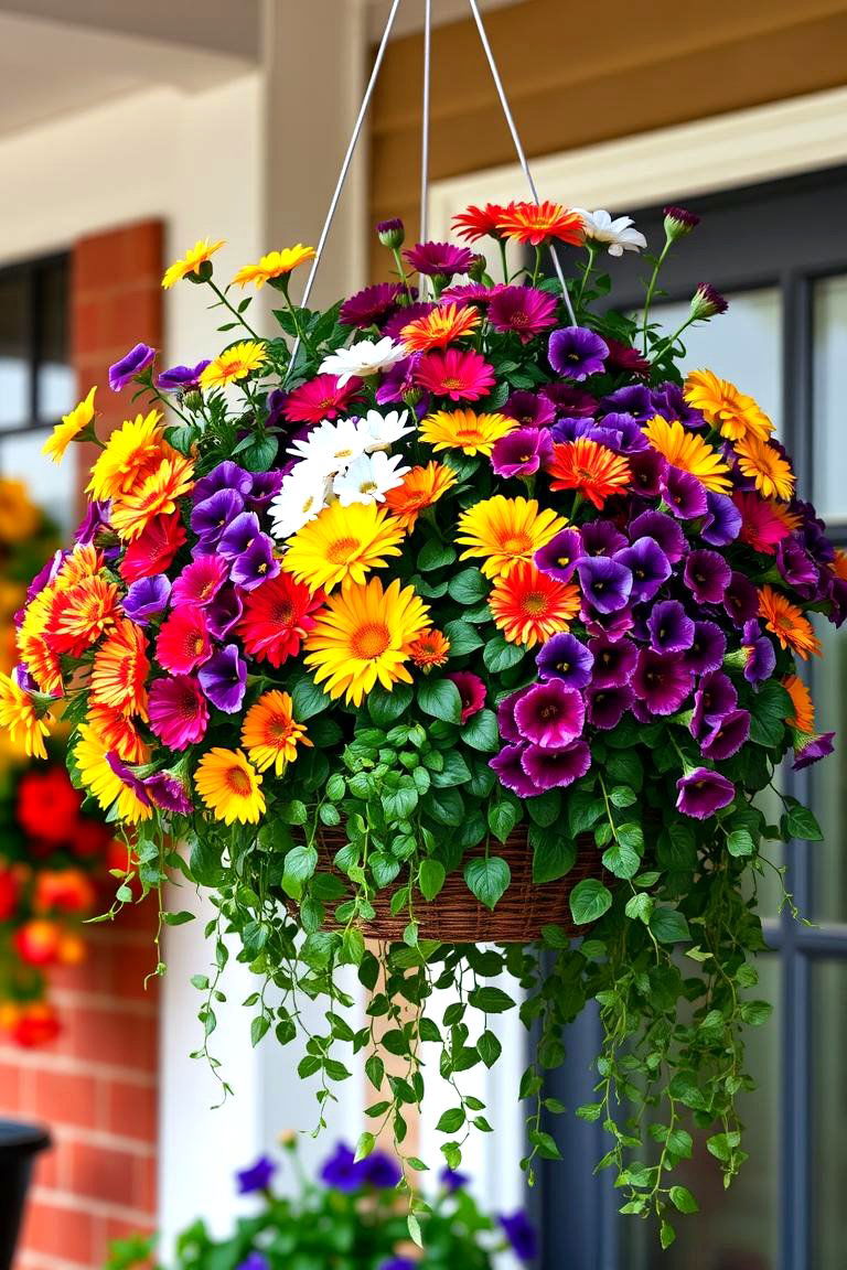 Hanging Basket with Fall Blooms - 25 Fall Planter Ideas