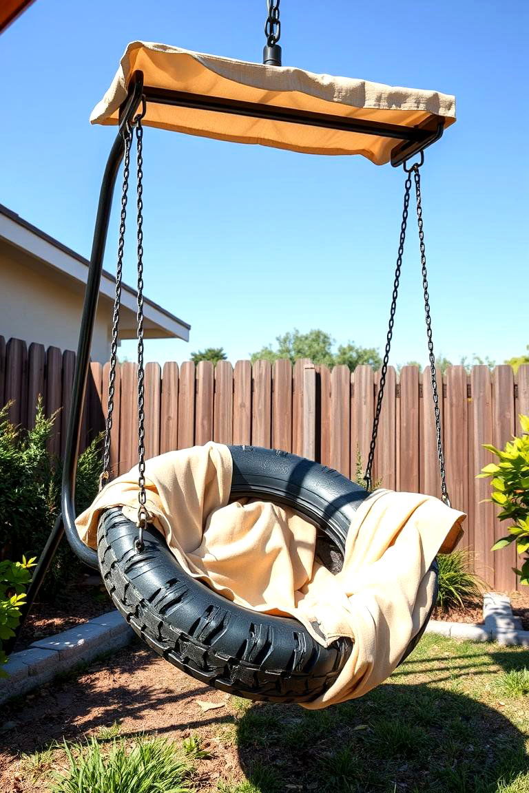 Hanging Tire Swing with Shade Canopy - 25 Tire Swing Ideas