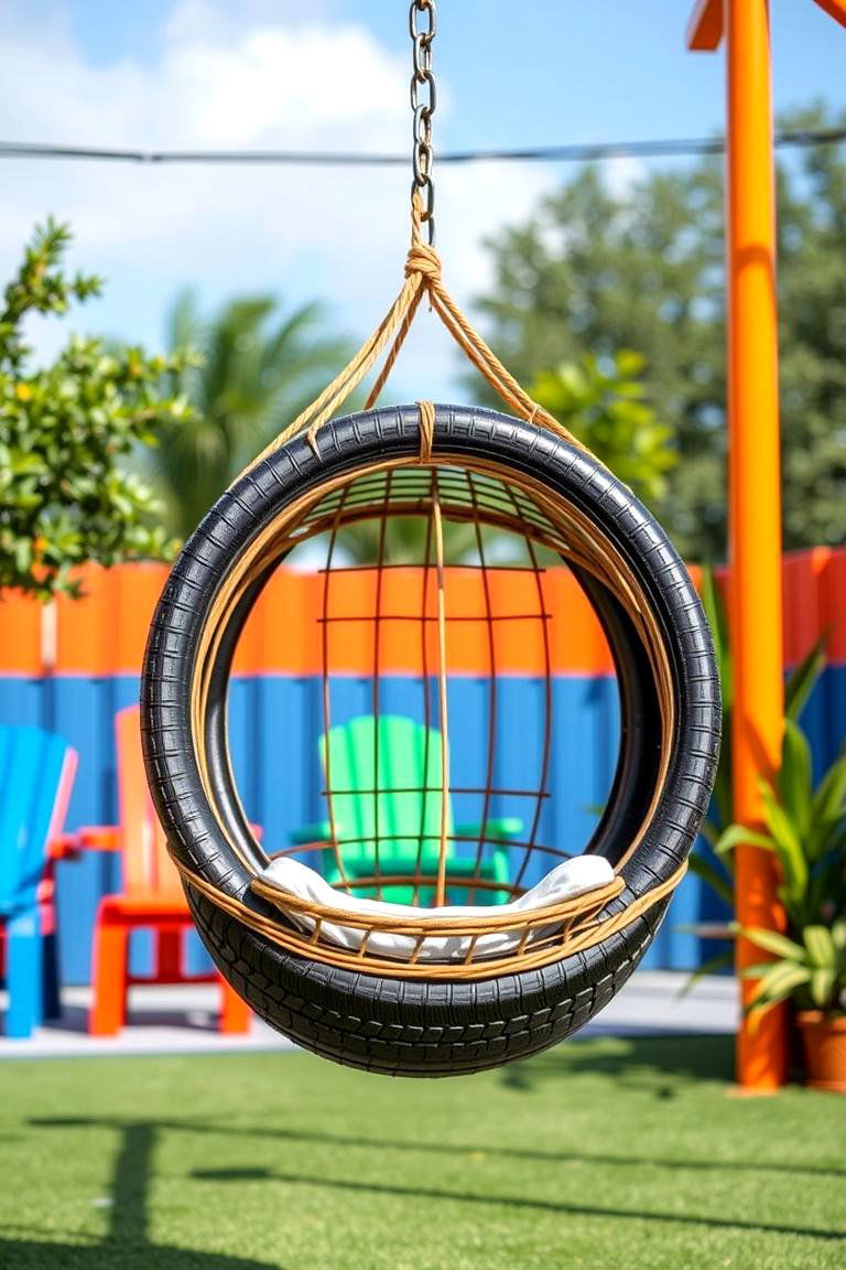 Hanging Tire Swing with a Basket - 25 Tire Swing Ideas