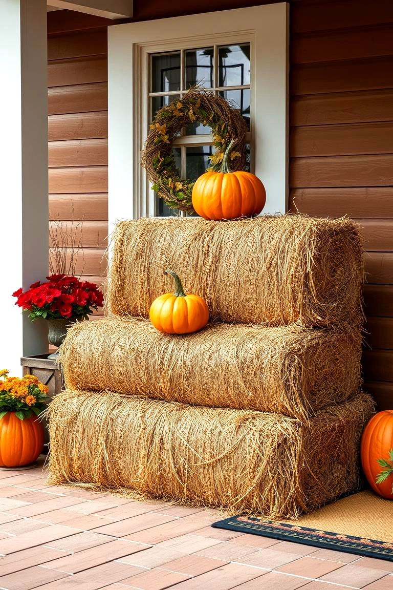Hay Bales for Rustic Appeal - 25 Fall Porch Decor Ideas