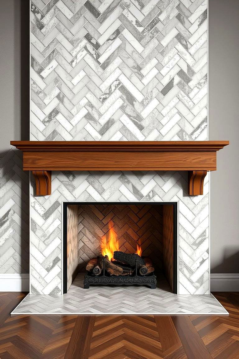 Herringbone Pattern Tiles for Timeless Elegance - 25 Fireplace Tile Ideas