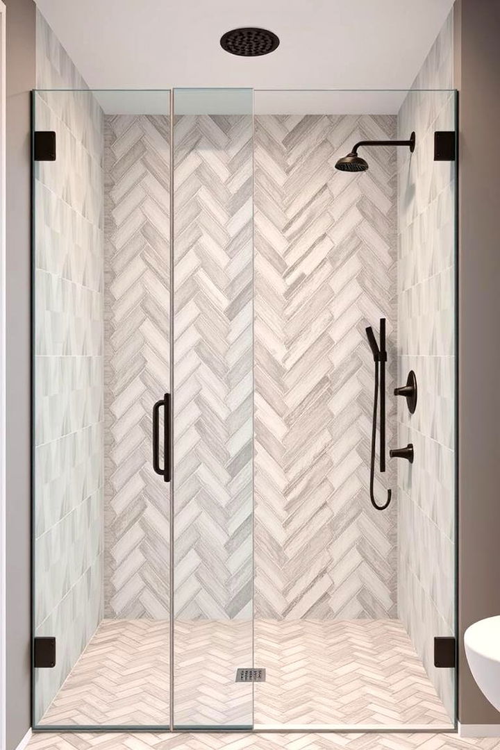 Herringbone Pattern for Added Texture - 25 Walk-in Shower Tile Ideas