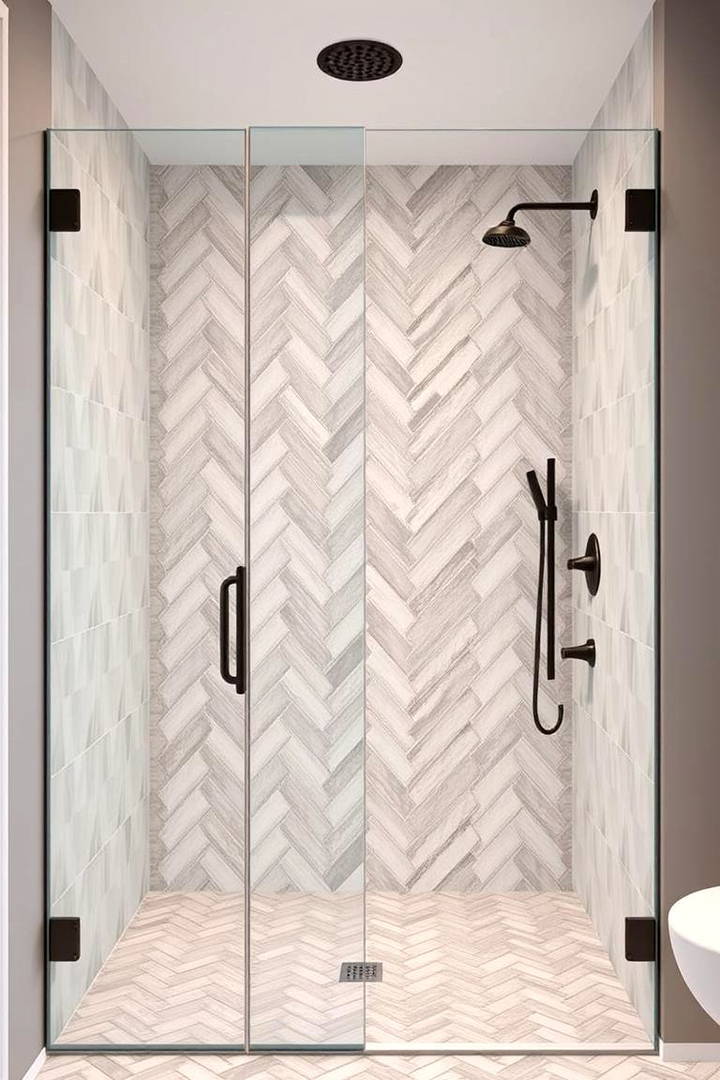 Herringbone Pattern for Added Texture - 25 Walk-in Shower Tile Ideas