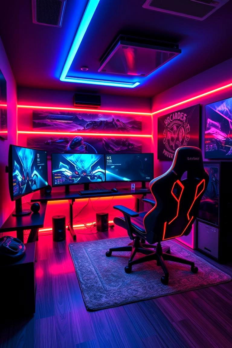 High End Gaming Room Setup - 25 Luxury Man Cave Ideas