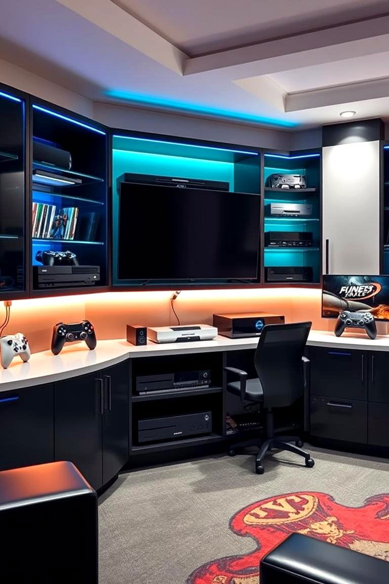 High Tech Console Storage - 25 Game Room Ideas