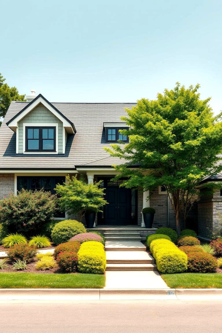 Highlight Landscape with Greenery - 25 Exterior Home with a Black Roof Ideas