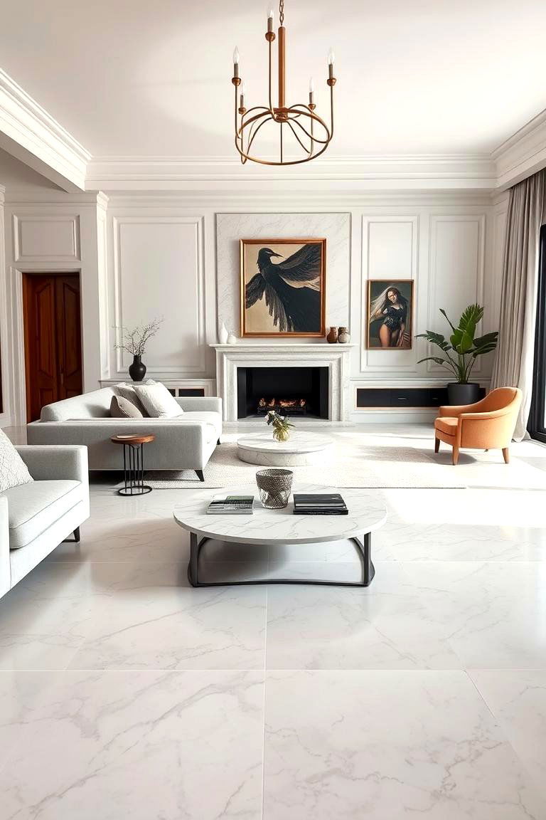 Honed Finish for Understated Elegance - 25 Marble Floor Living Room Ideas