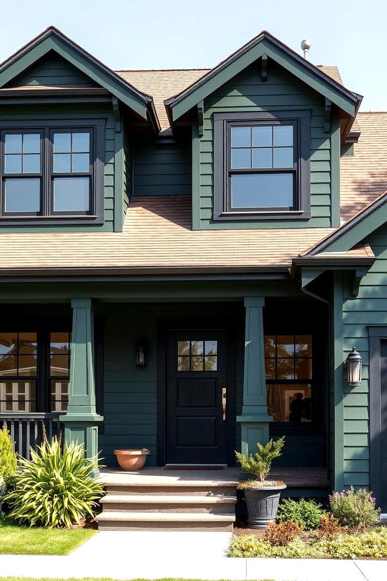 Hunter Green with Black Window Frames - 25 Green House Exterior With Black Trim