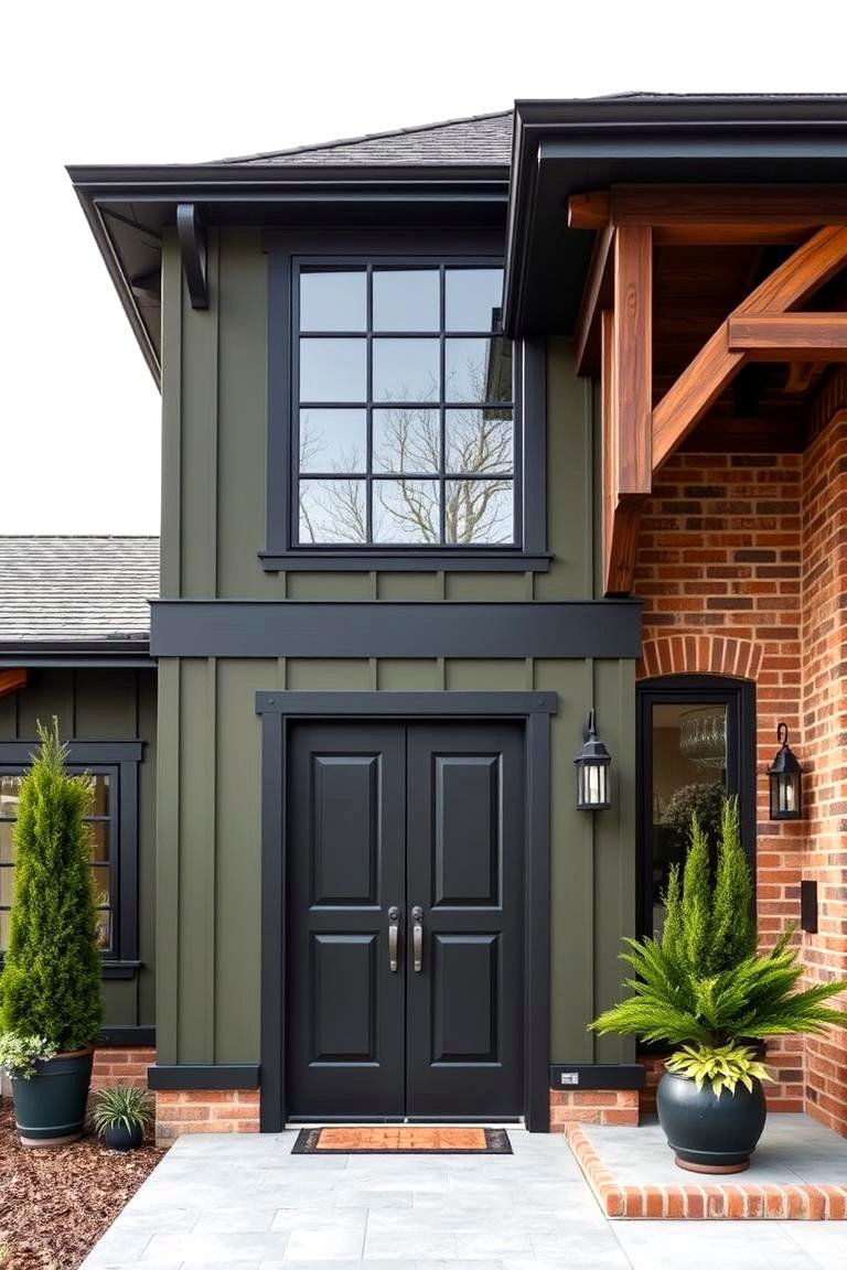 Ideal for Homes with a Rustic Flair - 25 Dark Olive Green House With Black Trim