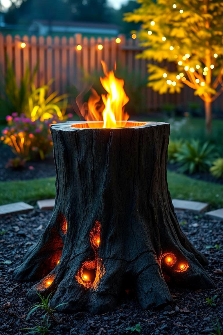 Illuminated Tree Stump Fire Pit - 25 Tree Stump Fire Pit Ideas