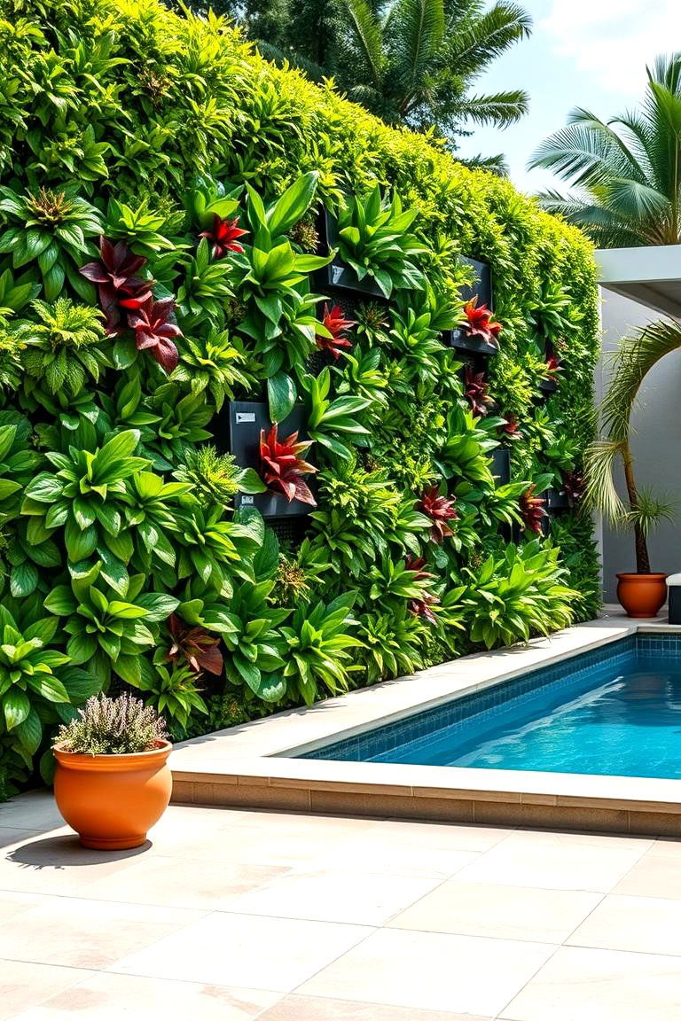 Implement a Living Wall or Vertical Garden - 25 Pool Privacy Ideas