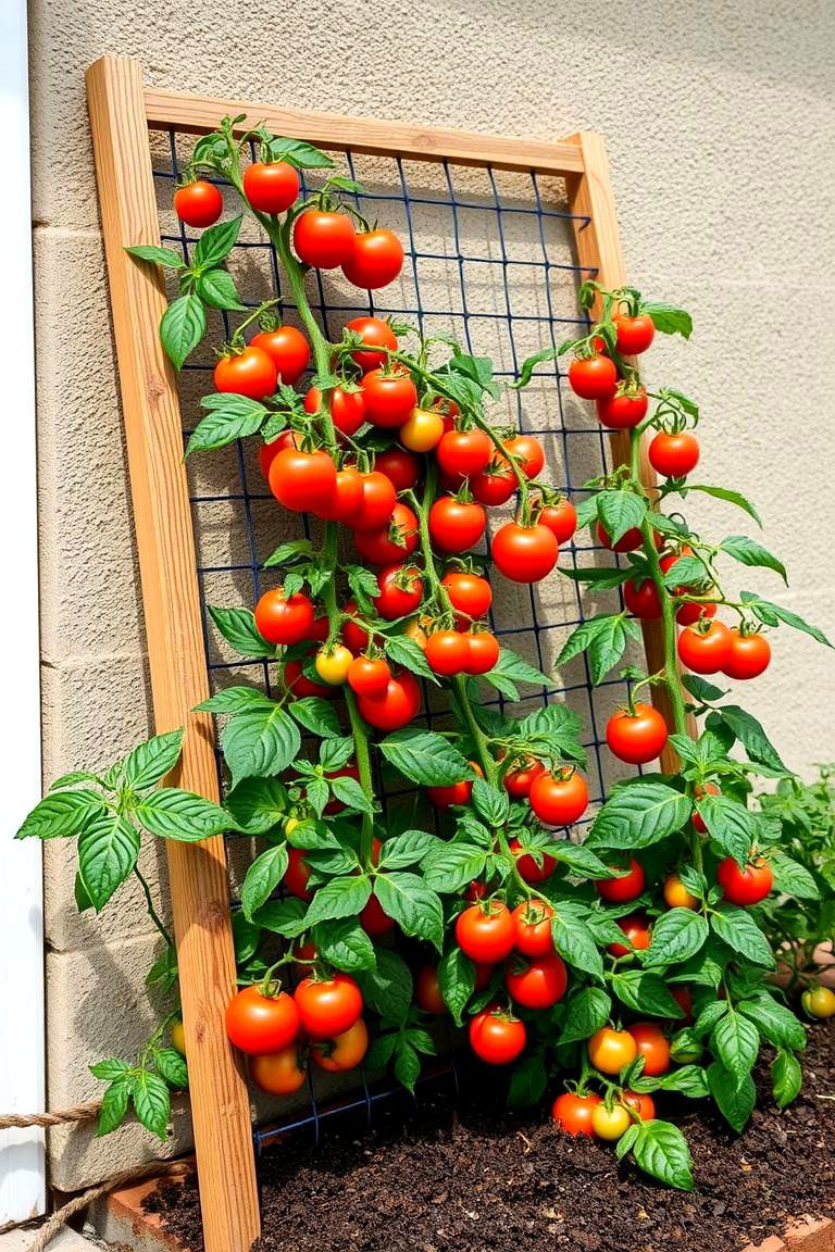Implementing the Lean to Trellis Against a Wall - 25 Tomato Trellis Ideas