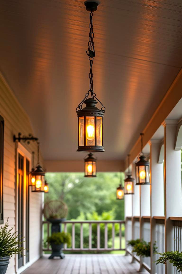 Include Hanging Lanterns for a Rustic Glow - 25 Farmhouse Porch Ideas