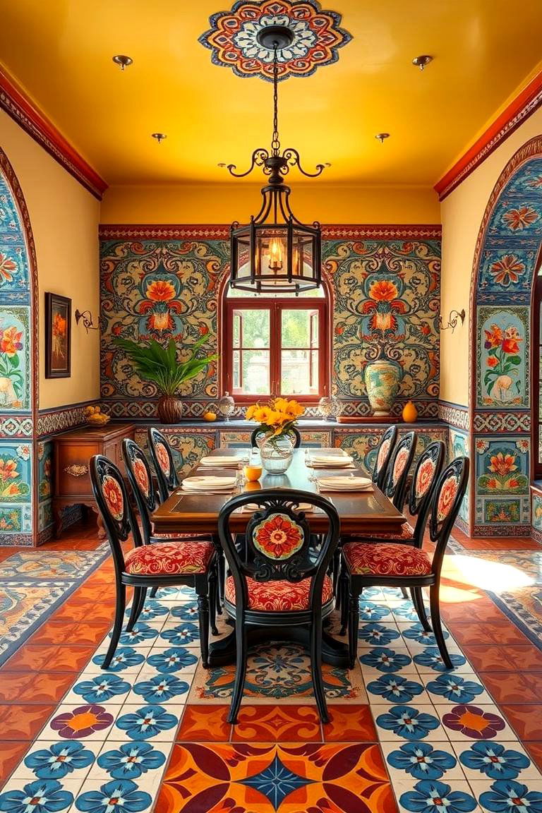 Incorporate Bold Colorful Tile Work - 25 spanish style dining room ideas