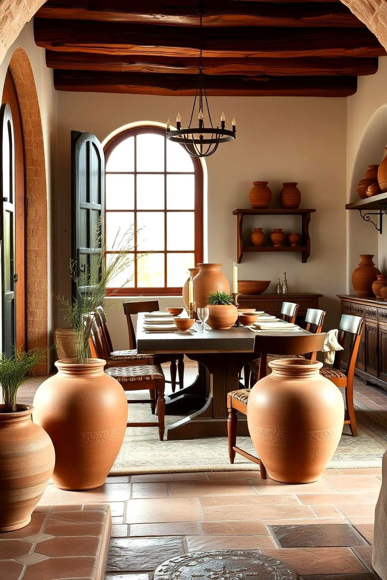 Incorporate Clay Pottery for a Rustic Look - 25 spanish style dining room ideas