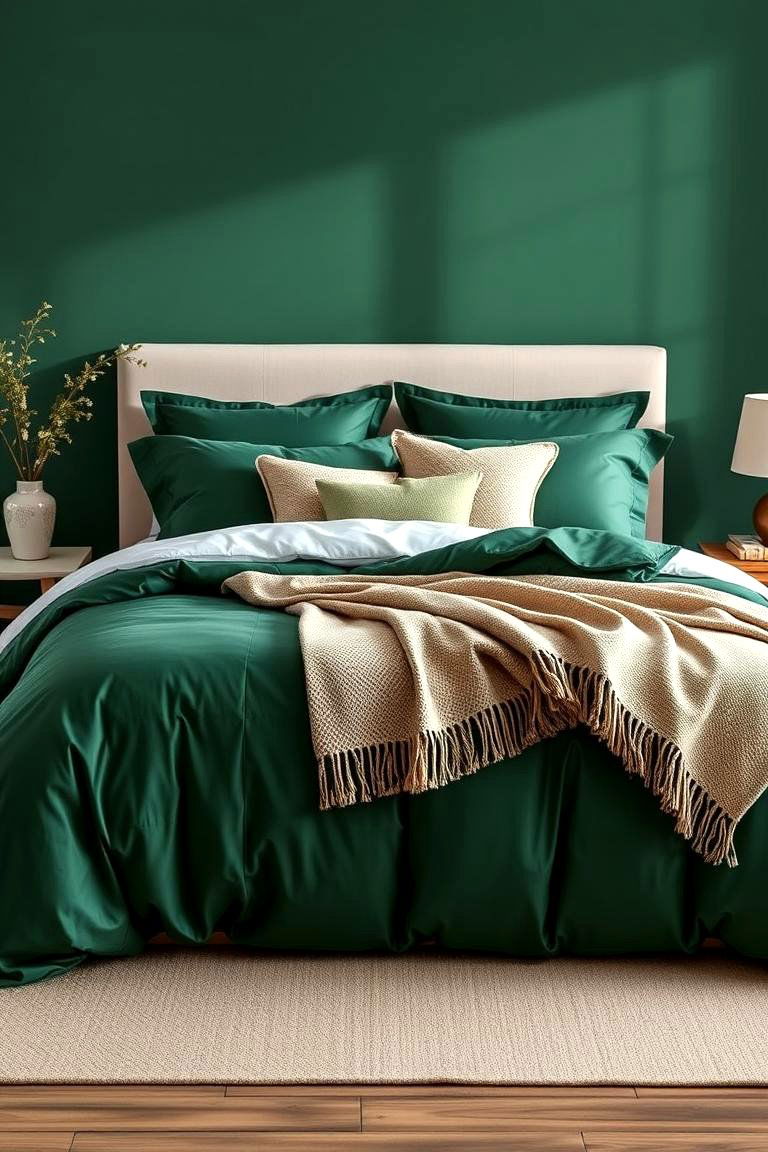 Incorporate Forest Green in Bedding - 25 Forest Green Bedroom Ideas